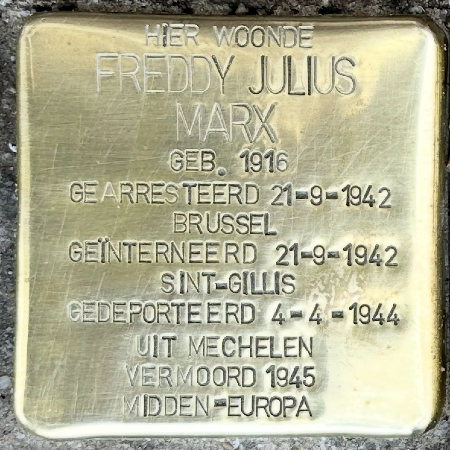 Struikelsteen voor Freddy Julius Marx