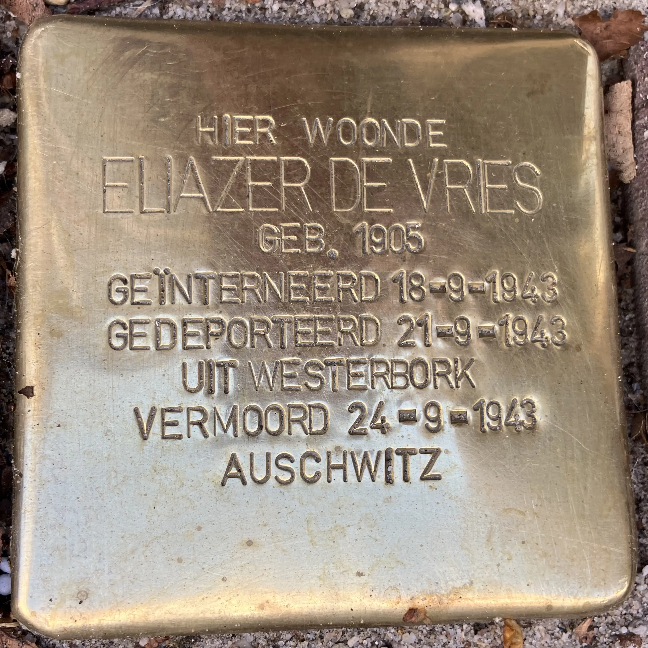 Struikelsteen voor Eliazer de Vries