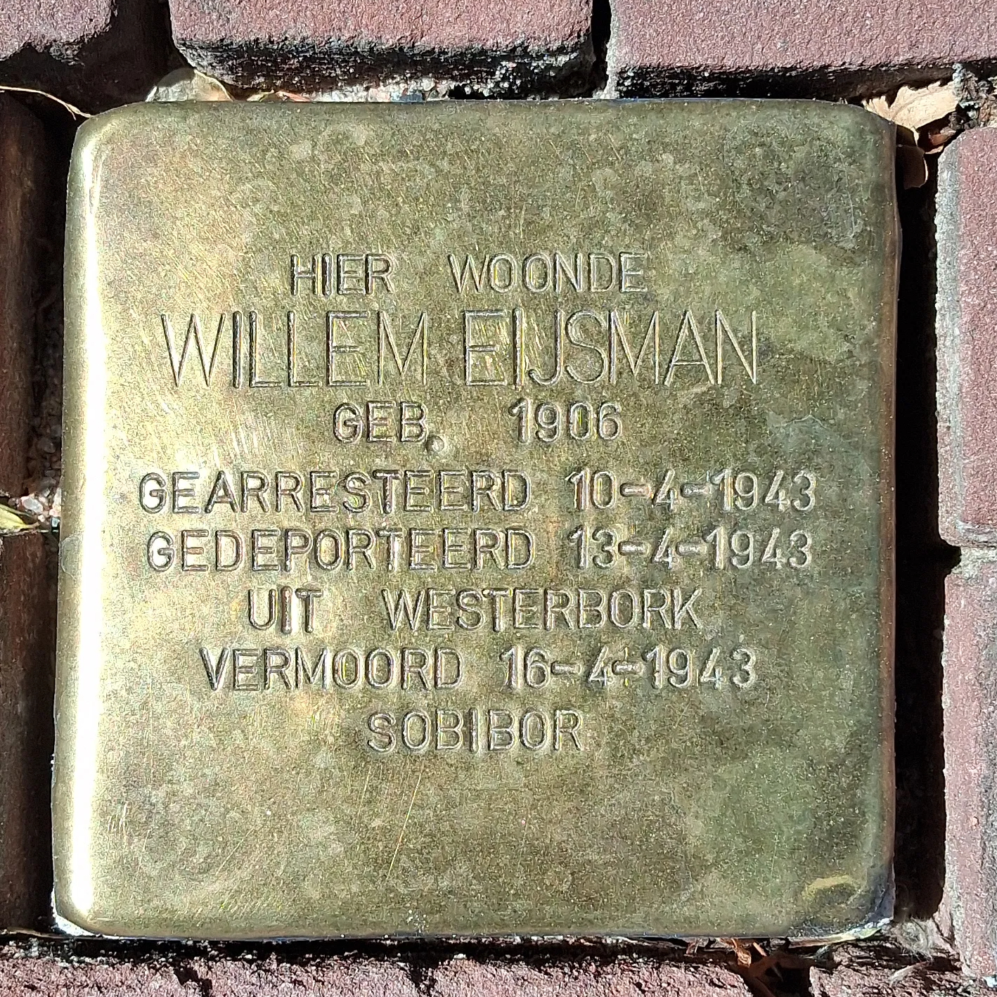 Struikelsteen voor Willem Eijsman