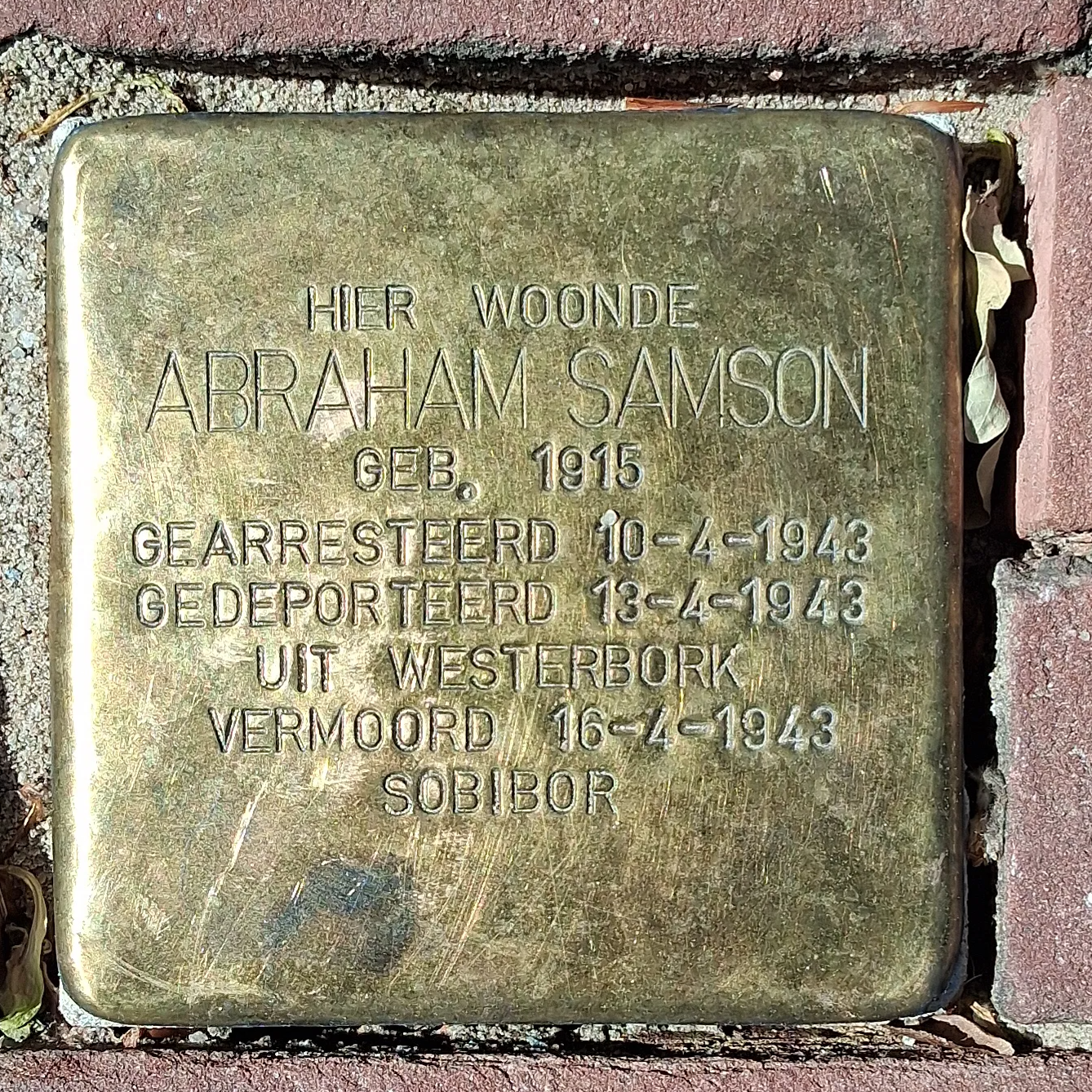 Struikelsteen voor Abraham Samson