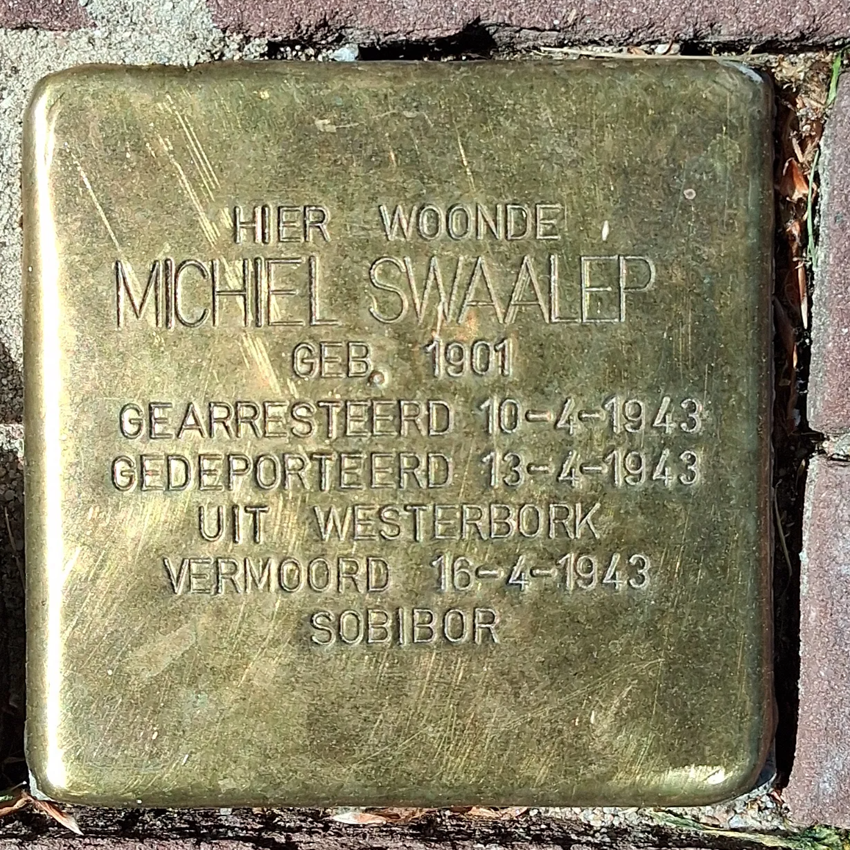 Struikelsteen voor Michiel Swaalep