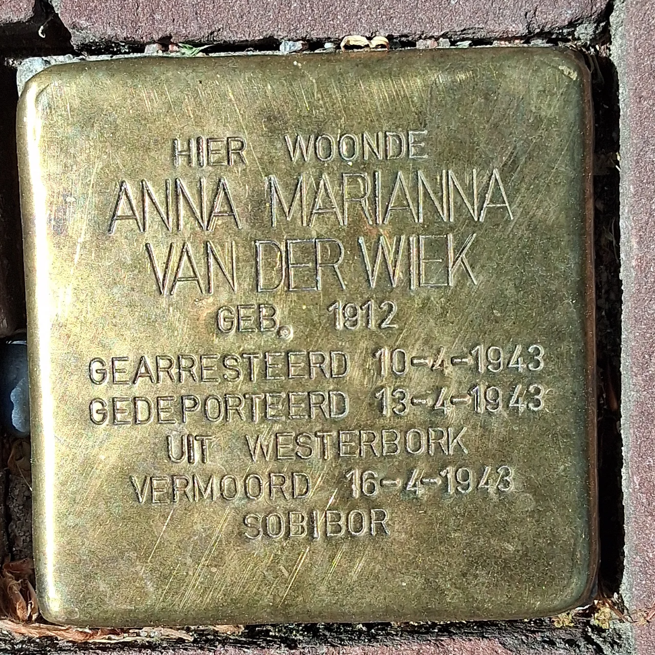 Struikelsteen voor Anna Marianna van der Wiek