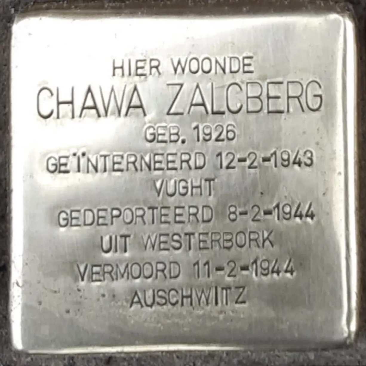 Struikelsteen voor Chawa Zalcberg