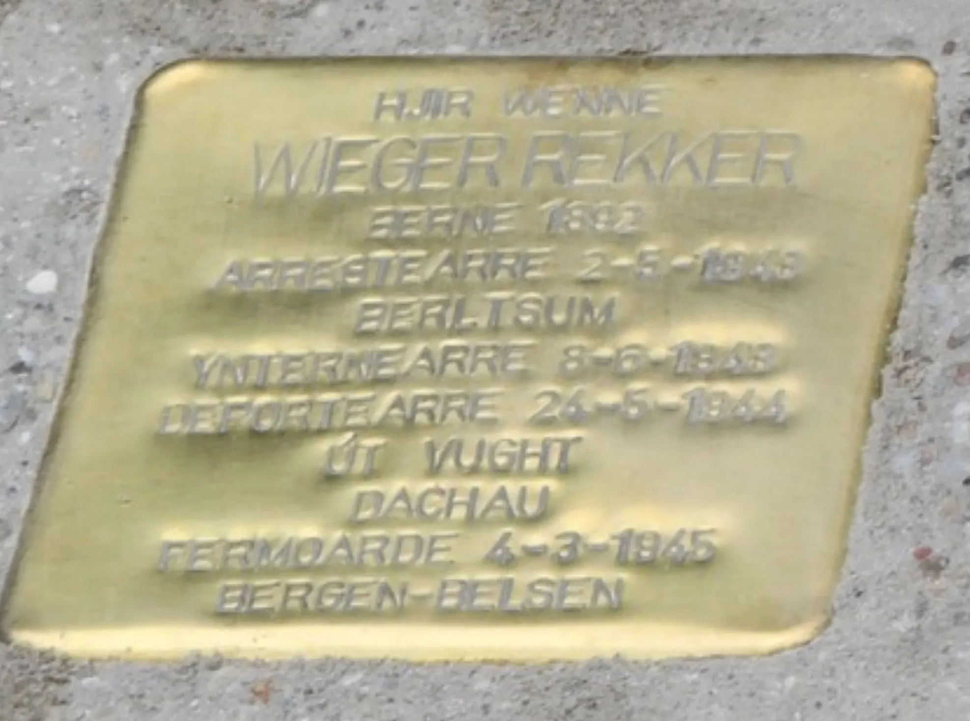 Struikelsteen voor Wieger Rekker