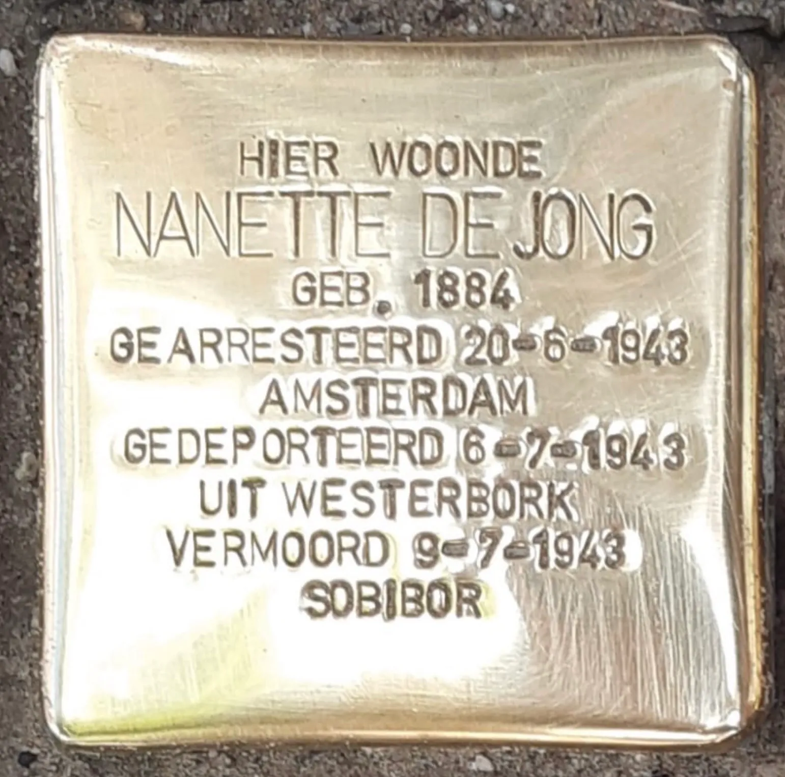 Struikelsteen voor Nanette de Jong
